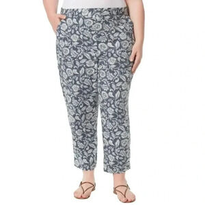 💜 3/25 Jessica Simpson Floral Print  Blue & white Plus Size Straight Leg Pants